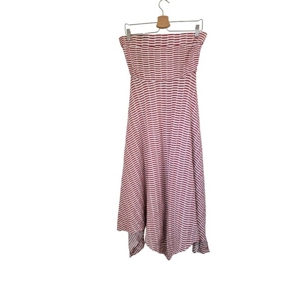 Anthropologie Maeve Caleta Strapless Red White Striped Handkerchief Hem Dress M - Picture 2 of 9